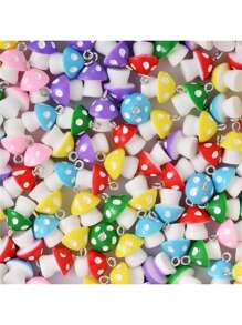 15/25/35/50/60 件蘑菇玻璃珠 - 彩色大理石蘑菇装饰珍珠，适用于珠宝制作、DIY 项链、手链、耳环、工艺珠 | 充满活力的珠子设计 | 光滑的质地 - 彩色 - 查看 5