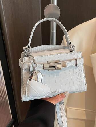 女士迷你鳄鱼纹手提包，新款时尚小方包，百搭单肩斜挎包