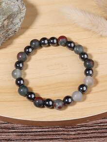 Bracelet de force pour femmes et hommes : bracelet de guérison au pouvoir des cristaux de pierre de sang et d'hématite, protection, bijou anti-énergies négatives, cadeaux unisexes pour mari, petit ami, père, grand-père - Multicolore - Voir 4
