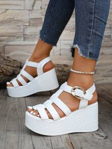 Women's Platform Multi-Strap Goth Fashion Sandals - White - View 2
