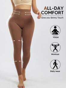 女士无缝高腰塑身裤袜 - 棕 - 查看 6