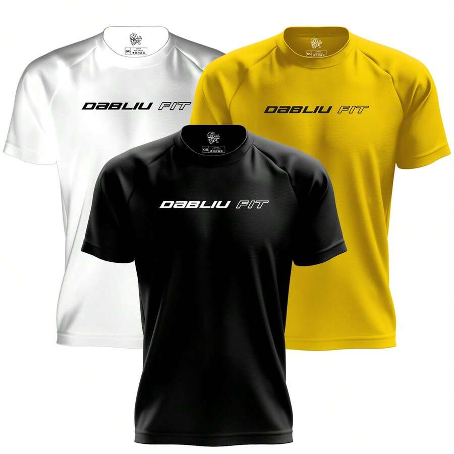 DRY FIT SHIRT KIT GYM T-SHIRT LIGHT TRAINING WITH UV+35 PROTECTION SUMMER All Loose - ĐEN + VÀNG + TRẮNG - Xem 1