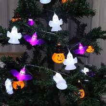 1 Peça Luzes de Corda em Formato de Abóbora, Fantasma e Morcego, Adequadas para Halloween, Natal, Festa, Baile, Decoração Doméstica de Feriados, Decoração de Halloween, Decoração de Casa, Decoração de Festa, Decoração de Halloween, Decoração de Quarto, Decoração de Jardim de Halloween para Presente Fada
