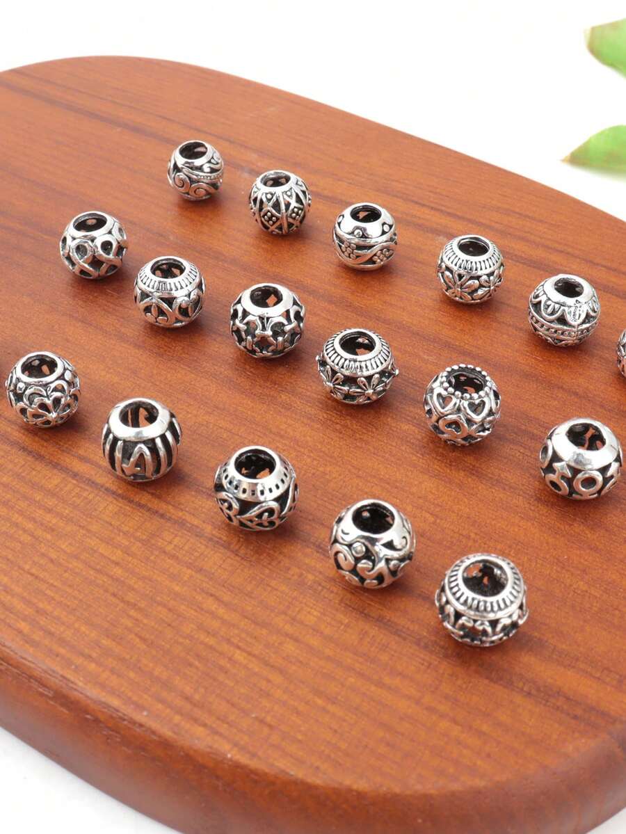 10/20/50 件混合古银隔珠散珠空心花丝珠合金珠隔珠适用于 DIY 项链手链珠宝制作配件 - 復古銀色 - 查看 1