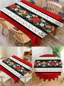 1pc Cartoon Christmas Series Print Tablecloth, Modern Polyester Fiber Rectangular/Round Waterproof Tablecloth For Living Room, Outdoor Dining Table, Small Round Table - Black and White - View 1