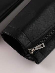 LEDUNTINO Men's Fashion Zipper Casual Outdoor Motorcycle Leather Jacket, Sports Style, Solid Color, Bomber Jacket, Men's Spring/Autumn Stand Collar, Motorcycle Windbreaker Leather Jacket, Versatile, Suitable For Outdoor And Commuting, Ideal Gift For Boyfriend Or Husband, Thermal Lined, Winter Style - Black - View 9