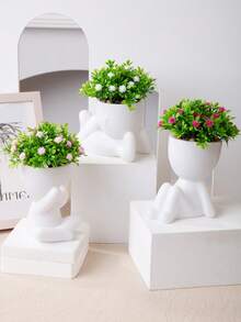 1/3盆人造仙女树盆栽，3种款式，3种颜色可选，白色花瓶，卡通风格，PP/PE材质，绿色，适合婚礼季、桌面装饰、家居装饰、花园装饰、情人节礼物、四季皆宜的装饰 - 白色 - 查看 3