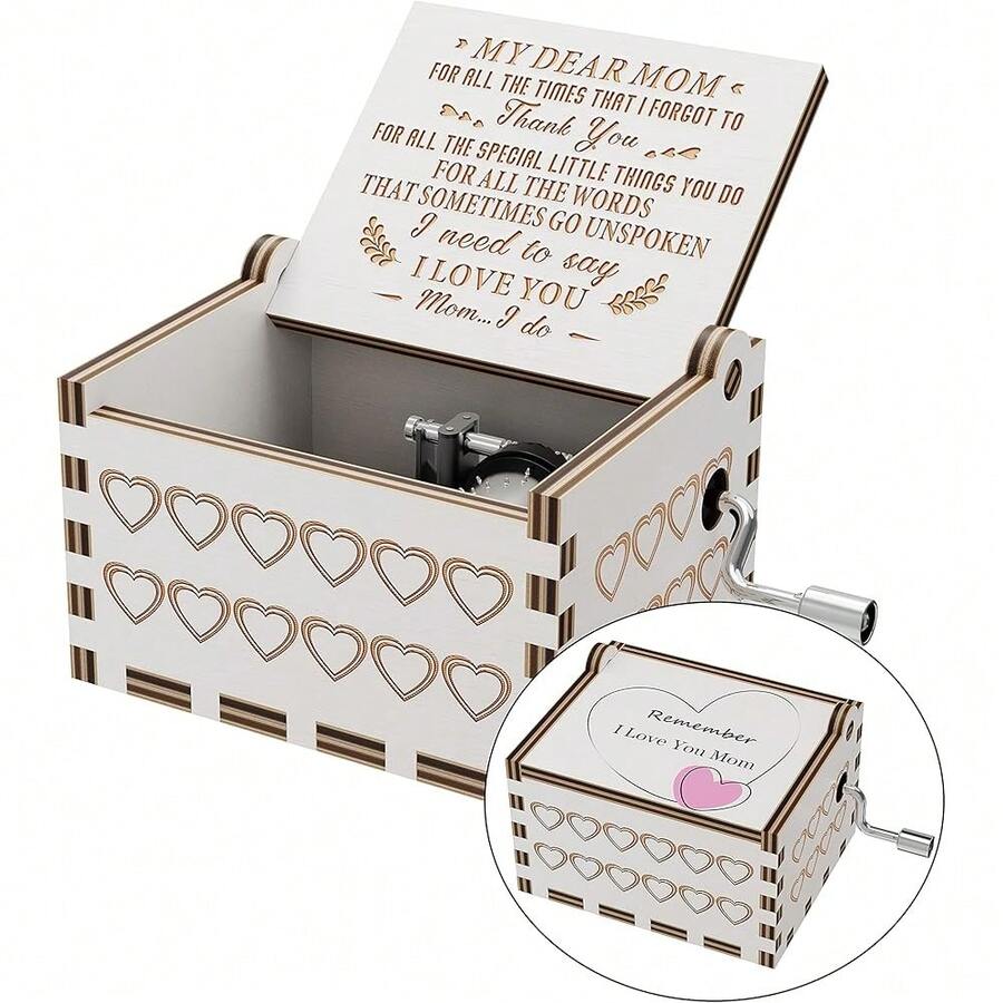 - You Are My Sunshine Wood Music Box,Laser Engraved Vintage Wooden Sunshine Musical Box Gifts For Girlfriend,Boyfriend,Family ,On Birthday,Ftival (To My Mor) - White - View 1