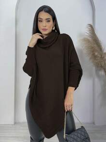 Women's Poncho Wool Coat Knit Cold Winter Blouse - 咖啡棕 - 查看 1