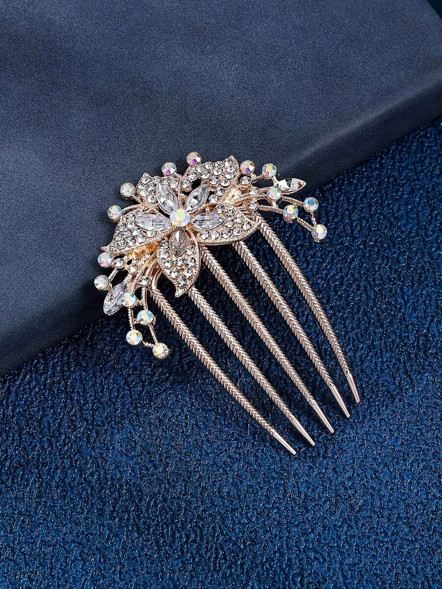 1 pieza Peineta de novia elegante con ondas doradas, accesorios para el cabello, accesorios para la cabeza, accesorios para el cabello para mujeres, dama de honor - Dorado - Ver 1