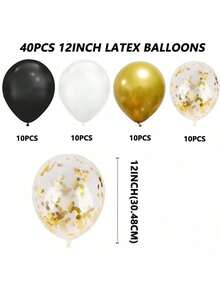 Juego de 40 piezas de globos de látex de 12 pulgadas en colores negro, blanco y dorado para decoración de fiesta de cumpleaños, despedida de soltera, boda y otros eventos