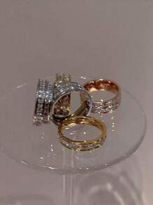 2-4 Packs Unisex Minimalist Stackable 18K Gold Plated Stainless Steel Rings Women Gifts , Simple Luxury Style For Daily Wear, April Birthstone, Non-Mosaic, Ideal For Thanksgiving Holiday - All Seasons Compatible