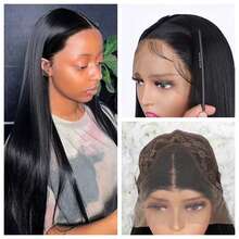 Peluca con frente de encaje sintético largo y liso de 13*4 pulgadas de color azul claro, peluca sin pegamento lista para usar, pelucas de encaje de cabello azul claro para mujeres para fiestas y cosplay - Multicolor - Ver 26