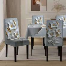 1/4/5/6/7pcs Fashionable Simple European And American Style Printed Chair Covers / Chair Cover Set, Suitable For Indoor Home Restaurant, Hotel Modern Daily Decoration. Tablecloth Suitable For Square Tables, Elastic Chair Covers Can Be Washed - YT-089 - View 9