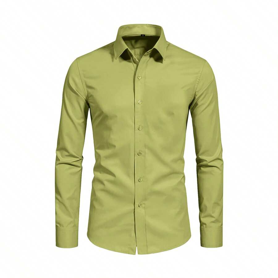 Camisa Elástica en Cuatro Direcciones Primavera-Verano: Camisa Informal de Negocios Sin Costuras y Manga Larga para Hombres - Superventas