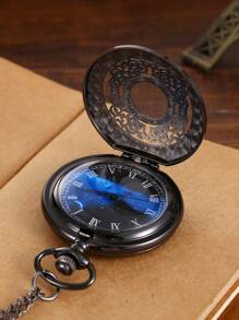 Starry Blue Dial Pendant Bronze Hollow Quartz Zakhorloge, Romeinse Cijfers Retro Horloge