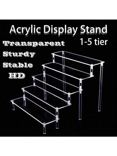 1 件 1-5 层透明亚克力展示架、化妆品收纳盒、古龙水亚克力支架、纸杯蛋糕架、适用于 Amiibo 和 POP 公仔、食品甜点架、化妆品供应商产品