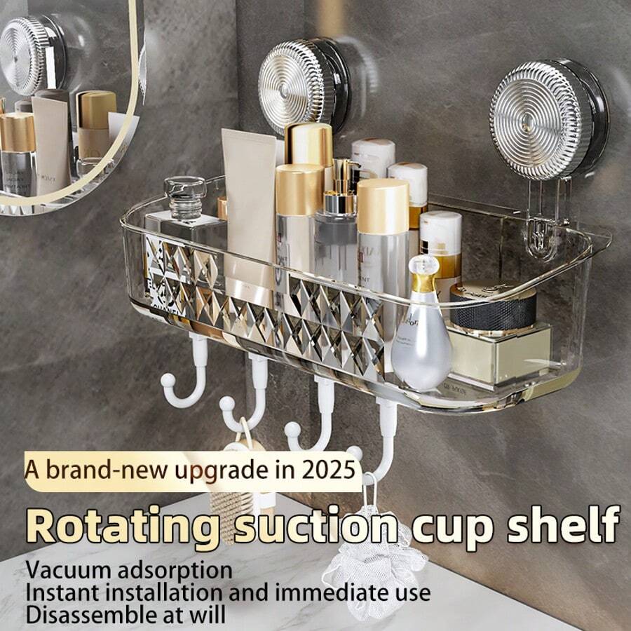[ Thickened Large Suction Cup Storage Rack ] Wall-Mounted Storage Rack For Bathroom, Toilet And Toilet That Does Not Require Drilling And Draining