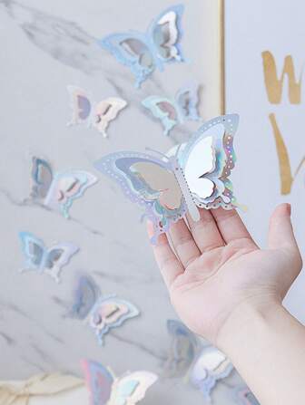 12 pièces Papillon 3D multi-couleurs, 3 tailles, décorations de papillon, décorations d'anniversaire, décorations de fête, décorations de gâteau, stickers muraux mobiles, décorations de chambre, accessoires de décoration de mariage