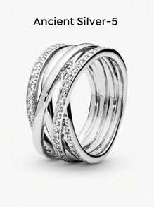 1pc Christmas Sterling Silver Multiple Interlocking Loops Shiny & Dazzling Luxurious Party Center Women's Ring, Exquisite Gift For Birthday & Christmas, Romantic Style For Women