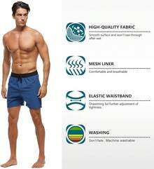 Bañadores para hombres de secado rápido con bolsillos con cremallera y forro de malla - Azul marino - Ver 3