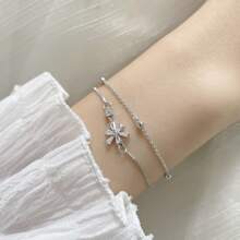 1 pièce Bracelet fleur de cerisier à double couche, version coréenne simple et personnalisée avec des strass, fraîche, simple et polyvalente. (La chaîne de queue et la boucle sont aléatoires)