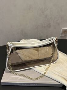 Bolso de hombro de cadena transparente con borde contrastado, adecuado para compras, carteras, jóvenes mujeres, estudiantes universitarios, recién llegados, trabajadores de cuello blanco. Son muy apropiados para oficinas, universidades, trabajo, negocios, ir al trabajo, actividades al aire libre, viajes y salidas