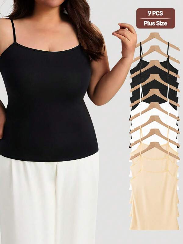 yalisi 9pcs Pack Women Plus Size Casual Versatile Camisole Tank Tops