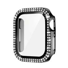 Compatible With Apple Watch Case Series 10/9/8/7/6/5/4/SE With Tempered Glass Screen Protector, Double Bling Case Crystal Diamonds Rhinestone Bumper Overall Hard PC Ultra Protective Cover Compatible With Apple Watch - Apple Double Row Shell Membrane - View 19