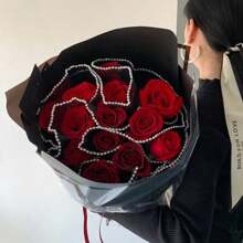 1pc Korean Style Wave Mesh Flower Bouquet, Rose Flower DIY Packaging Material, Pleated Mesh, Pearl Mesh, Ribbon, Suitable For Festivals, Weddings, Birthdays, Flower Shop, DIY Flower Arrangement Packaging Decoration