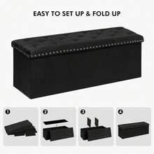 Velvet Storage Bench Ottoman With Upholstered Rectangle Ottoman With Lift-Off Lid,Home Decor For Living Room,Bedroom,Entrance Hall - 黑色 - 查看 7