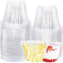 Vasos de plástico transparente con tapas, paquete de 50 minituazas de 6 onzas con tapas de cúpula (sin agujero), vasos desechables para fiestas para postres, bebidas frías, frutas, cupcakes, helado, aperitivos y dulces - Paquete de 50 vasos con tapas planas - Ver 1