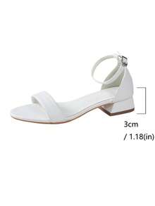 Sandalias de mujer de tacón bajo elegantes, nuevas sandalias de moda con correa blanca y hebilla, punta redonda, tacón grueso cómodo para damas, 3CM, versátiles para boda, fiesta y novia, tallas grandes 41-44, sandalias de tacón bajo clásicas de ajuste ancho para estudiantes - Blanco - Ver 10