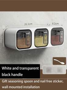 1pc Spice Rack, Multi-Compartment Wall-Mounted Spice Organizer, Transparent Jars For Sugar, Salt Storage, Horizontal Or Vertical Installation, Includes Wall Stickers Suitable For Smooth Tile Walls, Bilingual Stickers Included