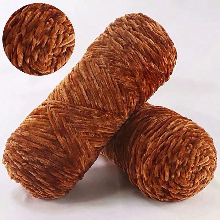 1/3/5 PCS 100g Skein Shiny Chunky Chenille Yarn Crochet Soft Velvet Knitting Wool DIY - Dark Orange - View 1
