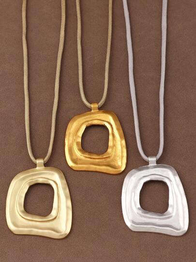 1 Piece Fashion Silver Gold Color Asymmetrical Hollow Open Square Shape Pendant Rope Necklace For Women's Daily Wear 18"+2" Extend Chain