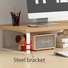 1pc Wooden Computer Monitor Riser Stand, Steel Frame With Wooden Surface, Display Holder Desk Organizer