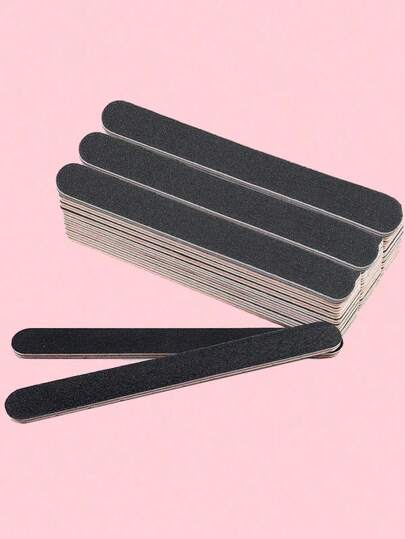 1pcs 100/180 Grit Double Sided Nail File, Straight Black Nail File