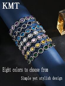 KMT 1 pieza Pulsera ovalada elegante con incrustaciones de cobre y circonita cúbica, estilo de lujo para fiestas y ocasiones - estilo ovalado - Ver 2