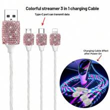 1 pièce Chargeur de voiture 2-en-1/8-en-1 avec strass, câble de charge 3-en-1 avec strass, charge rapide, Type C, USB, adaptateur de voiture, compatible avec Apple, téléphone, caméra de tableau de bord, iPad, GPS, cadeau pour les vacances/anniversaire