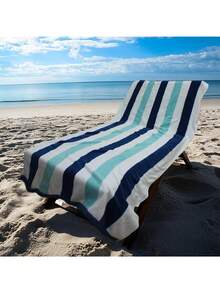 Large Striped Beach Towel, 31''x71'' Microfiber Sand Free Quick Dry Soft Beach Towel For Swimming Pool Picnic Bath - Ocean Blue - View 2