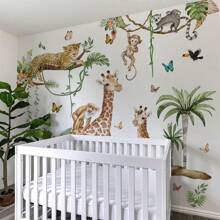 Tropical Animal Printed Wall Stickers, Giraffes, Leopards, Monkeys And Other Animals. Immerse Yourself In Nature