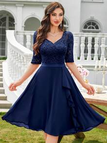 MIUSOL Sweetheart Neck Floral Lace Ruffle Trim Cocktail Party Swing Dress Wedding Guest Dress Prom Dress