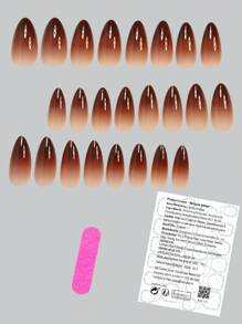 Set da 24 unghie a mandorla lunghe da applicare, in stile semplice ma intellettuale, con tonalità di nudo e marrone, con 1 lima per unghie e 1 gel trasparente inclusi