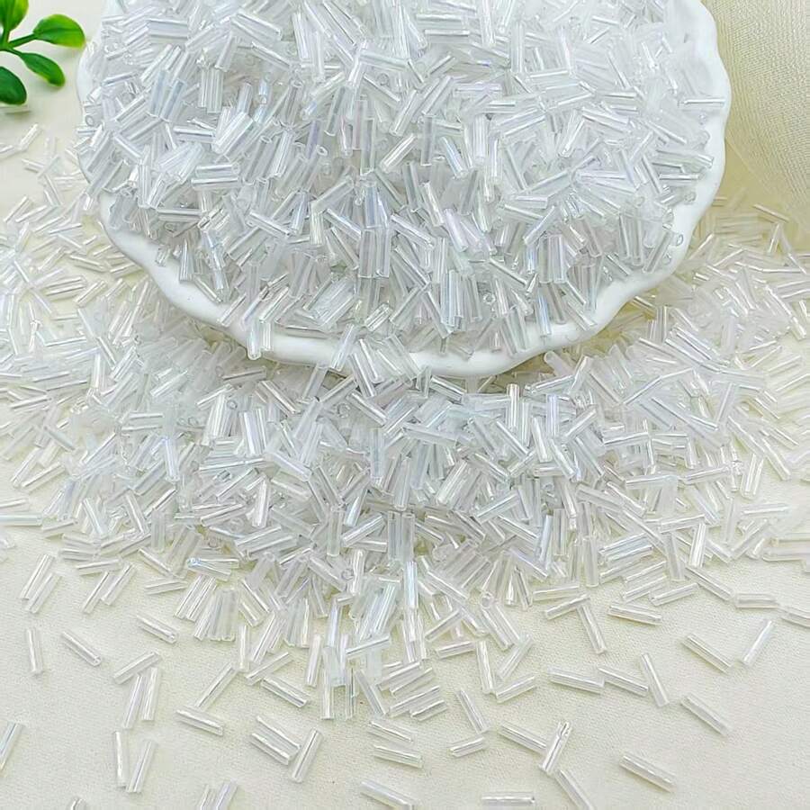 600pcs 2*7mm Magic Glass Beads, DIY Cross Stitch Beading Materials, Bracelet & Necklace Accessories - White - View 1