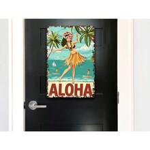 1 Panel de 8"*12"12"*16" Decoración de metal Aloha - Decoración retro de bailarina de Hulu de Hawái para casa de playa, bar Tiki de patio trasero, baño - Seguro para uso en interiores o exteriores - Retro - Ver 3