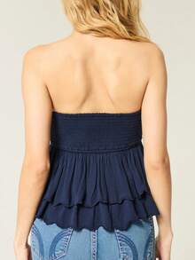Women's Multi-Layer Ruffle Drawstring Sleeveless Halter Neck Top, Spring & Summer - Navy Blue - View 3