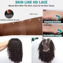 13x4 Curly Short Bob Wigs HD Lace Frontal Human Hair Deep Wave Wigs Brazilian Pre Plucked With Baby Hair 200% Density Transparent Lace Wigs For Women Lace Front Wigs Natural Black Color - Natural Black - 查看 3
