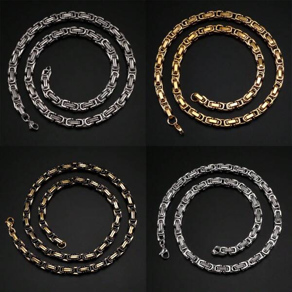 1 Pc Men's Hiphop Cuban Link Chain Necklace, High-End Byzantine Emperor Jewelry, Stainless Steel Necklace