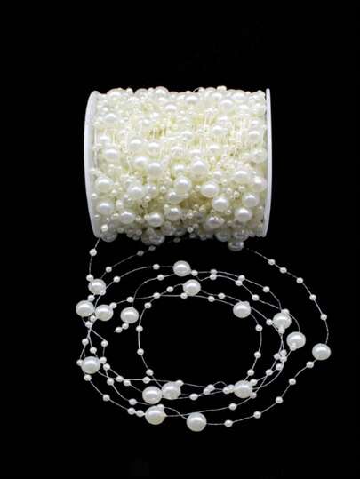 10m Baby's Breath 8+3 Beaded Fishing Line, Milky Color Faux Pearl Acrylic Beaded Chain, DIY Bouquet Decor, Bridal Headpiece Accessory